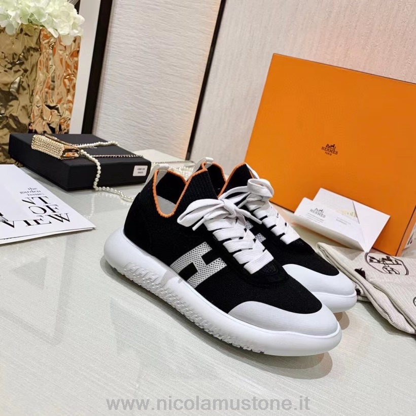 Orijinal Kalite Hermes Ekip örgü Dantel Spor Ayakkabı Sonbahar/kış 2021 Koleksiyonu Siyah/beyaz