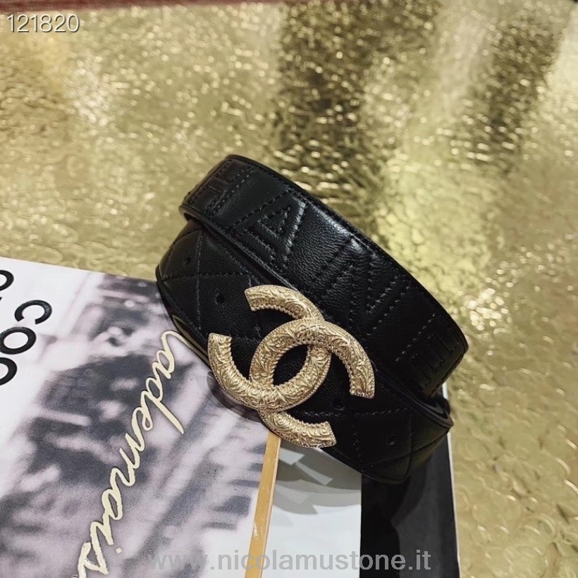 Orijinal Kalite Chanel Cc Logo Kemer 121820 Ilkbahar/yaz 2020 Koleksiyonu Siyah