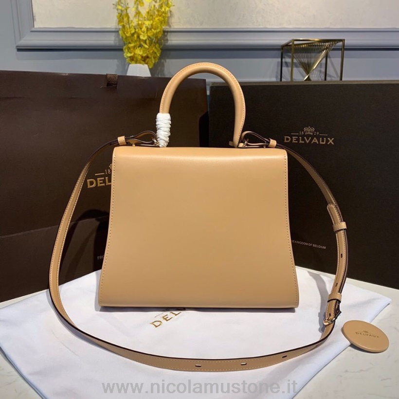 Orijinal Kalite Delvaux Brillant Mm El çantası Flep 28cm çanta Dana Derisi Deri Altın Donanım Sonbahar/kış 2019 Koleksiyonu Bej
