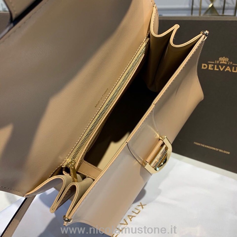 Orijinal Kalite Delvaux Brillant Mm El çantası Flep 28cm çanta Dana Derisi Deri Altın Donanım Sonbahar/kış 2019 Koleksiyonu Bej