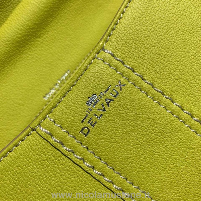 Orijinal Kalite Delvaux Sellier Parlak Doğu Batı El çantası Flep 28cm çanta Taneli Dana Derisi Deri Altın Donanım Sonbahar/kış 2019 Koleksiyonu Limon