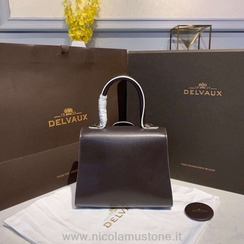 Orijinal Kalite Delvaux Brillant Bb Satchel Flap 20cm çanta Dana Derisi Deri Altın Donanım Sonbahar/kış 2019 Koleksiyonu Koyu Kahverengi/beyaz Biyeler