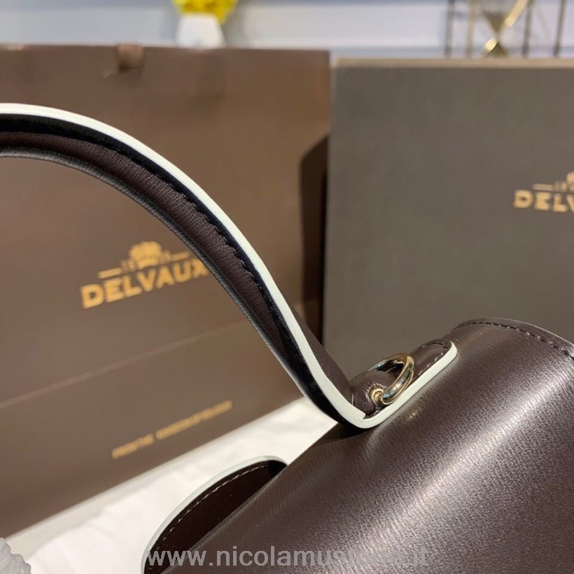 Orijinal Kalite Delvaux Brillant Bb Satchel Flap 20cm çanta Dana Derisi Deri Altın Donanım Sonbahar/kış 2019 Koleksiyonu Koyu Kahverengi/beyaz Biyeler