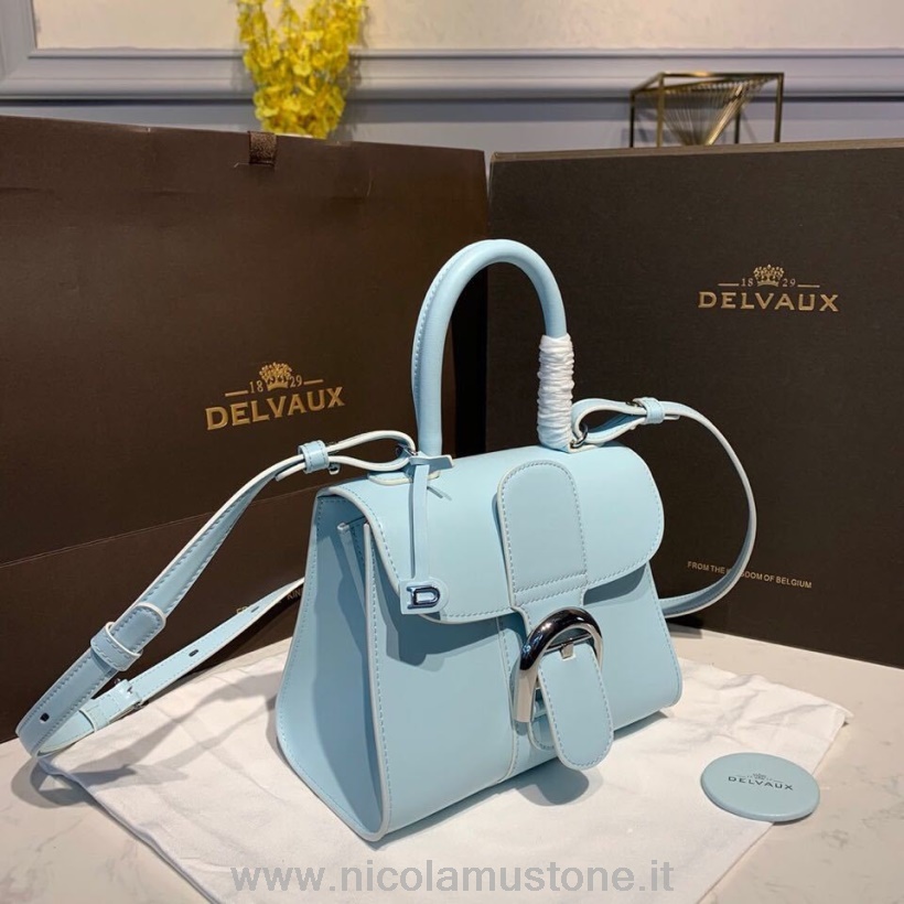 Orijinal Kalite Delvaux Brillant Bb Satchel Flap 20cm çanta Dana Derisi Deri Gümüş Donanım Sonbahar/kış 2019 Koleksiyonu Açık Mavi
