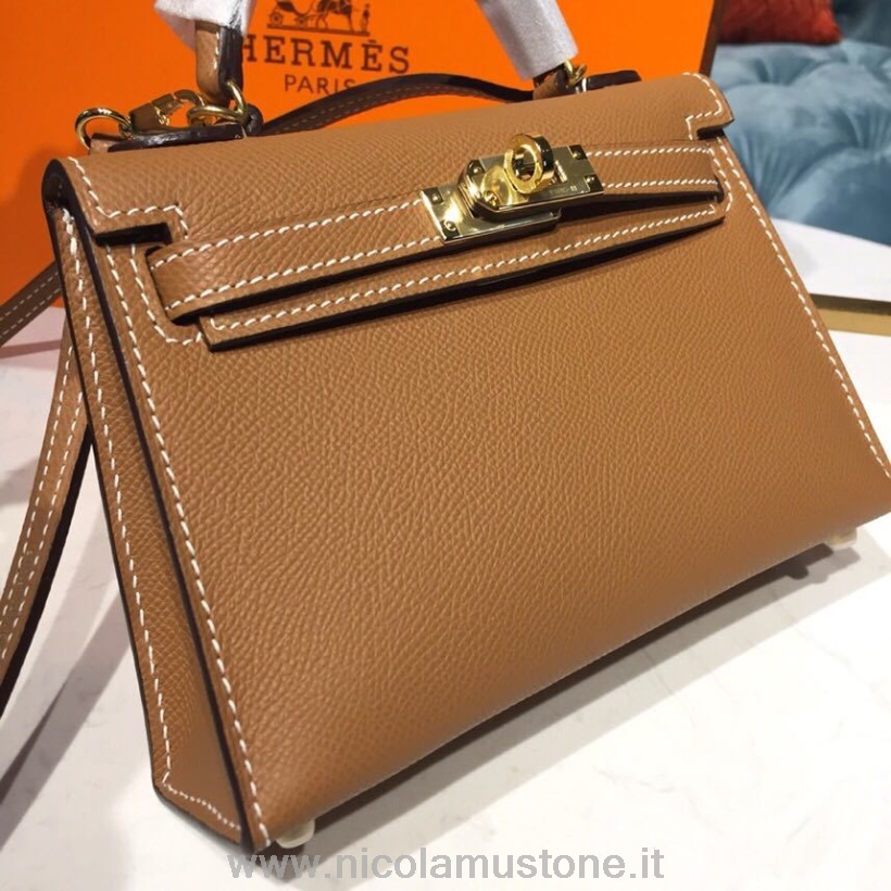 Orijinal Kalite Hermes Mini Kelly 20cm Epsom çanta El Dikişi Altın Donanım Altın