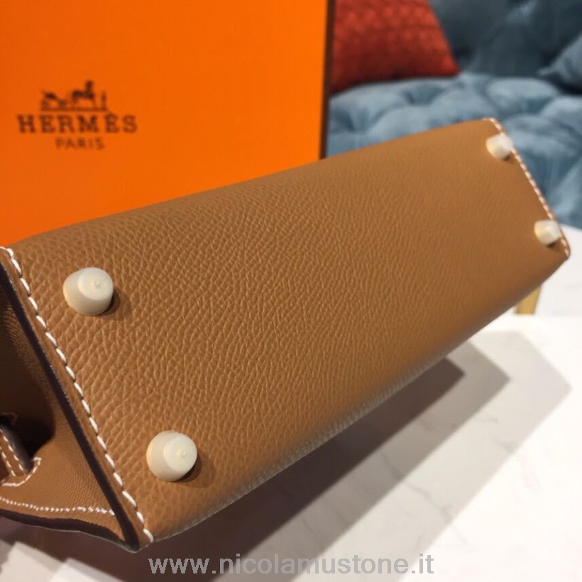 Orijinal Kalite Hermes Mini Kelly 20cm Epsom çanta El Dikişi Altın Donanım Altın