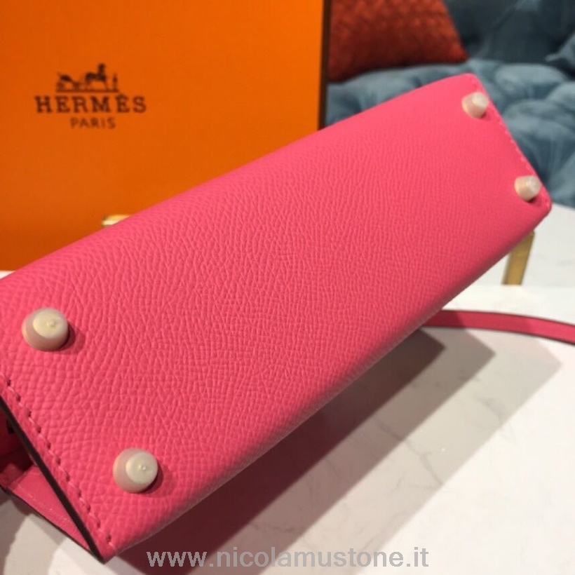 Orijinal Kalite Hermes Mini Kelly 20cm Epsom çanta El Dikişli Altın Donanım Gül Tyrien