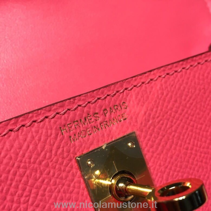 Orijinal Kalite Hermes Mini Kelly 20cm Epsom çanta El Dikişli Altın Donanım Gül Tyrien