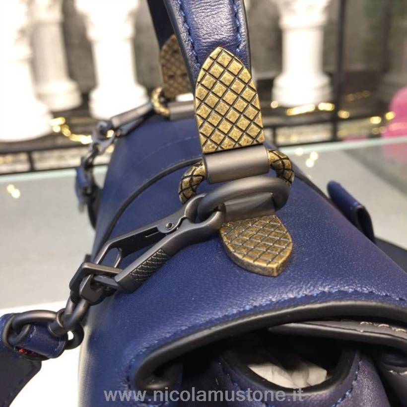 Orijinal Kalite Bottega Veneta Mini Piazza üst Saplı çanta 25cm Nappa Deri Altın Donanım Sonbahar/kış 2019 Koleksiyonu Atlantik Mavisi