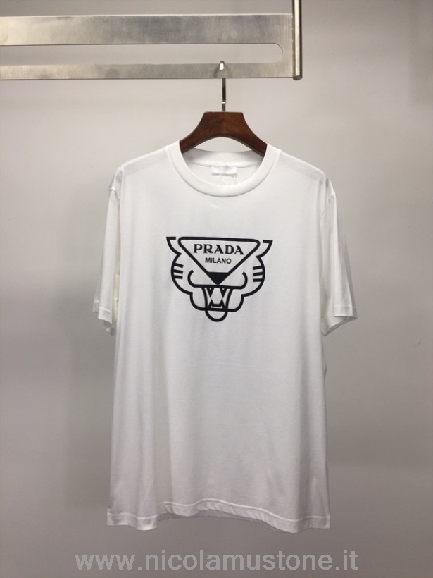 Orjinal Kaliteli Prada Panter Kısa Kollu T-shirt Ilkbahar/yaz 2022 Koleksiyonu Beyaz