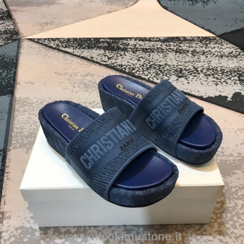 Orijinal Kalite Christian Dior D-way Oblik Işlemeli Platform Sandaletler Dana Derisi Deri Ilkbahar/yaz 2021 Koleksiyonu Lacivert