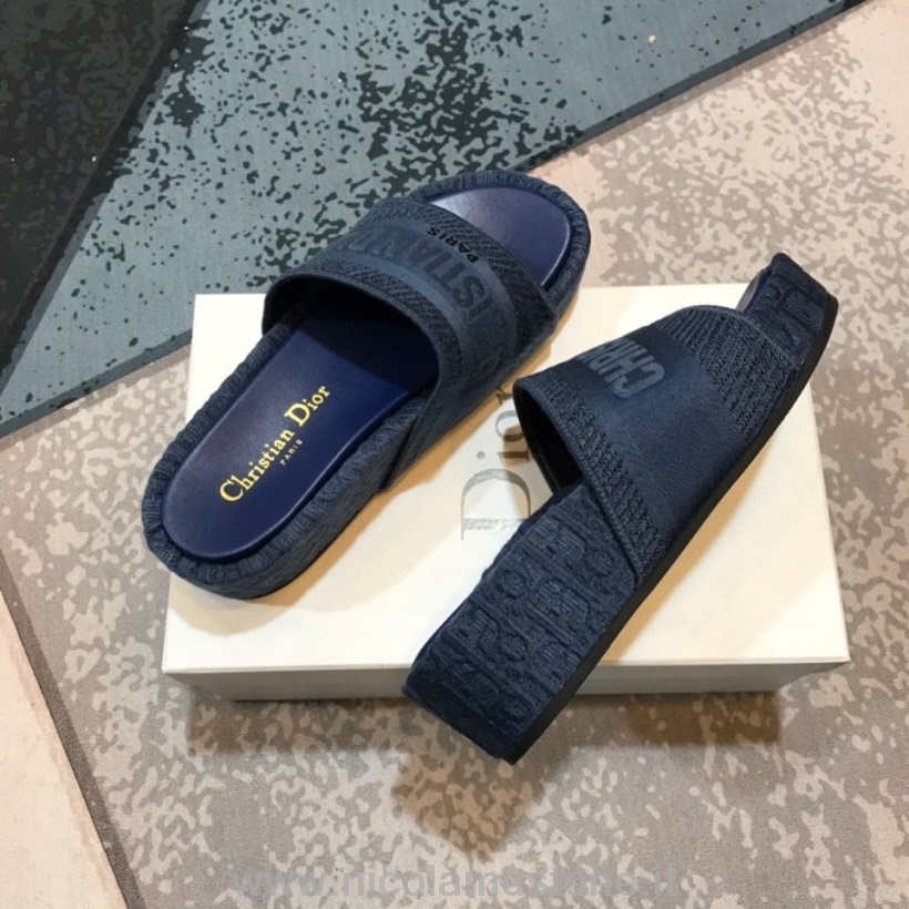 Orijinal Kalite Christian Dior D-way Oblik Işlemeli Platform Sandaletler Dana Derisi Deri Ilkbahar/yaz 2021 Koleksiyonu Lacivert