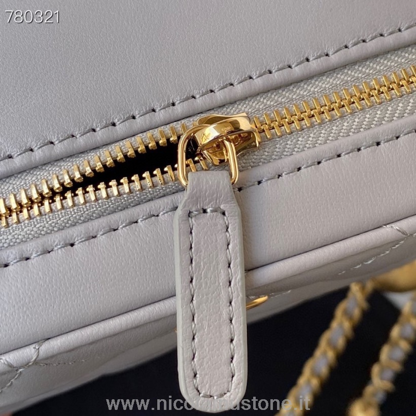 Orijinal Kalite Chanel Kutusu çanta 14cm As2463 Altın Donanım Kuzu Derisi Deri Sonbahar/kış 2021 Koleksiyonu Gri