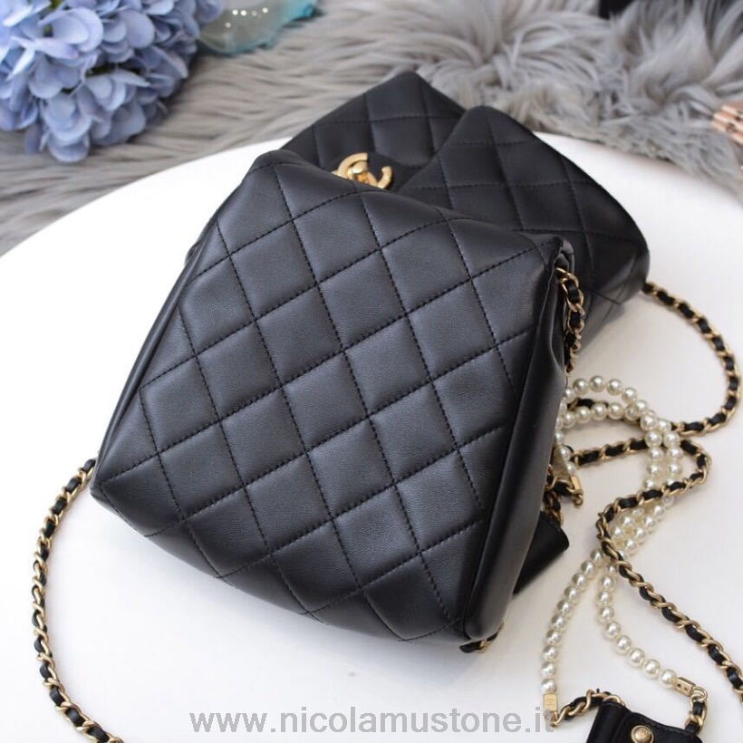 Orijinal Kalite Chanel Taklit Inciler Yan Paketi çanta 18cm Kuzu Derisi Deri Altın Donanım Ilkbahar/yaz 2019 Hareket 2 Koleksiyon Siyah