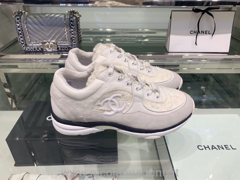 Orijinal Kaliteli Chanel Trainer Sneakers Dana Derisi Deri Sonbahar/kış 2019 Koleksiyonu Beyaz/siyah
