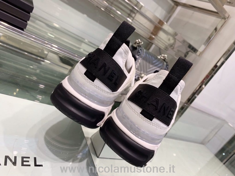 Orijinal Kaliteli Chanel çorap örgü Spor Ayakkabı Dana Derisi Deri Sonbahar/kış 2019 Koleksiyonu Beyaz/siyah