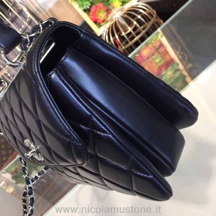 Orijinal Kalite Chanel Trendy Cc Top Saplı çanta 25cm Dana Derisi Deri Gümüş Donanım Ilkbahar/yaz 2018 Hareket 1 Koleksiyon Siyah