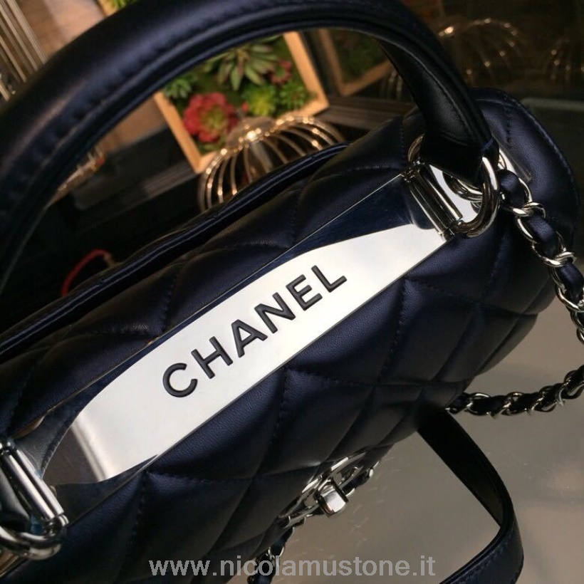 Orijinal Kalite Chanel Trendy Cc Top Saplı çanta 25cm Dana Derisi Deri Gümüş Donanım Ilkbahar/yaz 2018 Hareket 1 Koleksiyon Siyah