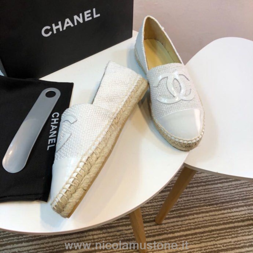 Orijinal Kalite Chanel Tüvit Ve Rugan Cc Espadrilles Ilkbahar/yaz 2017 Koleksiyonu Act 2 Beyaz
