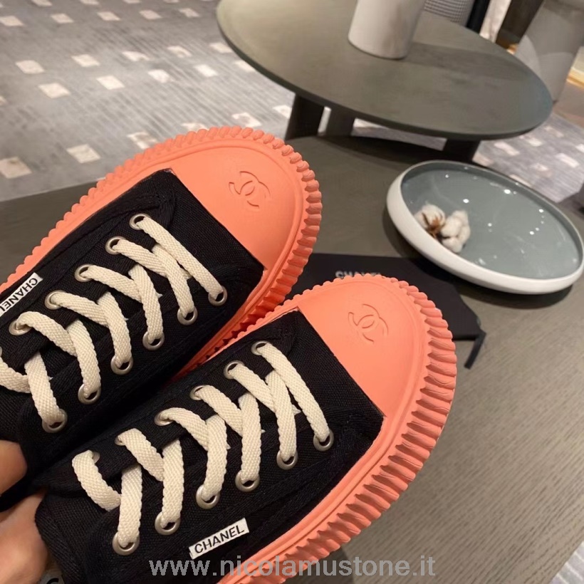 Orijinal Kalite Chanel Kanvas Platform Spor Ayakkabı Sonbahar/kış 2021 Koleksiyonu Siyah/pembe
