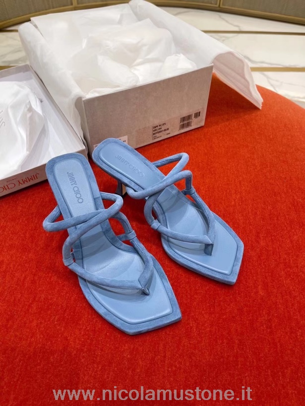 Orijinal Kalite Jimmy Choo Pelerin Askılı Sandaletler Süet/dana Derisi Deri Ilkbahar/yaz 2021 Koleksiyonu Mavi