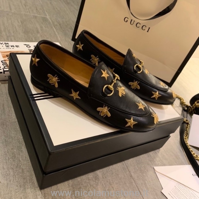 Orijinal Kalite Gucci Bee Star Brixton Loaferlar Dana Derisi Deri Ilkbahar/yaz 2020 Koleksiyonu Siyah