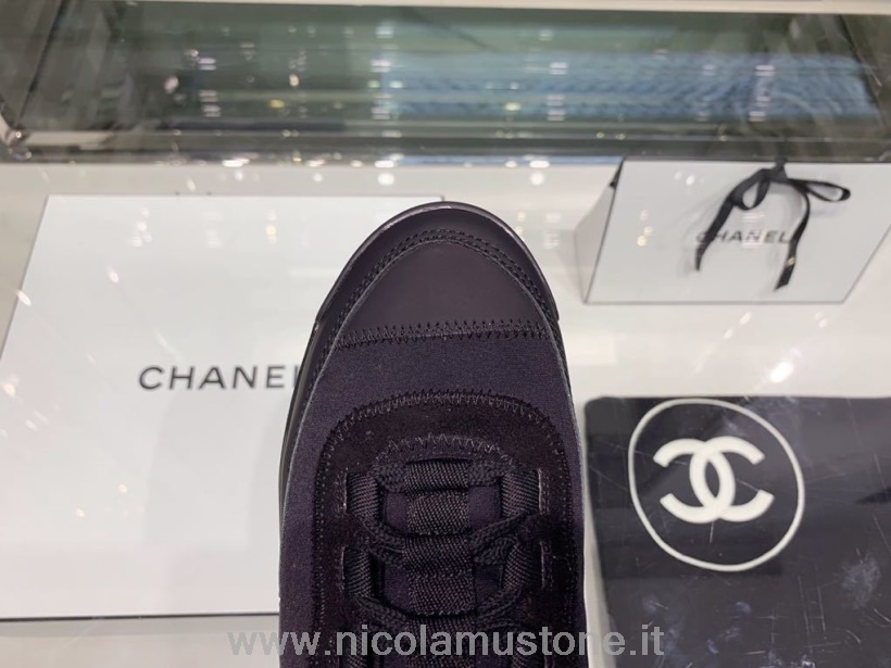 Orijinal Kaliteli Chanel çorap örgü Spor Ayakkabı Dana Derisi Deri Sonbahar/kış 2019 Koleksiyonu Siyah