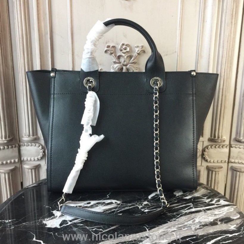 Orijinal Kaliteli Chanel çivili Deauville Orta Boy çanta 33cm Dana Derisi Deri Altın Donanım Ilkbahar/yaz 2018 Hareket 1 Koleksiyon Siyah