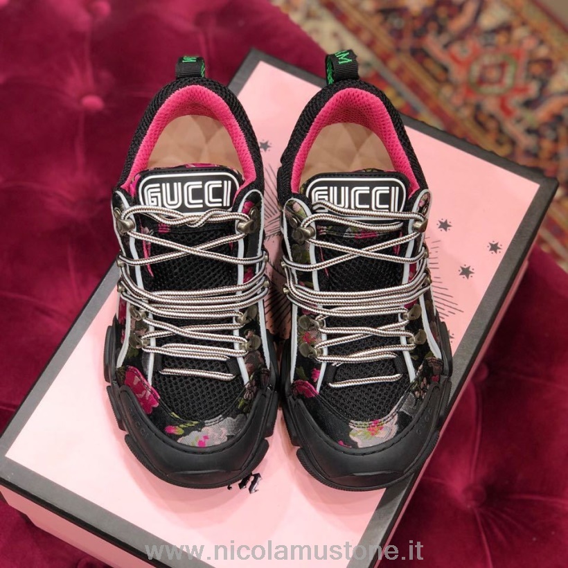 Qualità Originale Sneakers Gucci Flashtrek Gg Pelle Di Vitello Collezione Autunno/inverno 2019 Bianco/nero Floreale