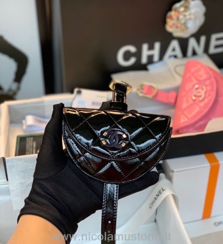 Borsa Da Polso Chanel Di Qualità Originale 12cm Pelle Verniciata Hardware Oro Collezione Primavera/estate 2020 Nera
