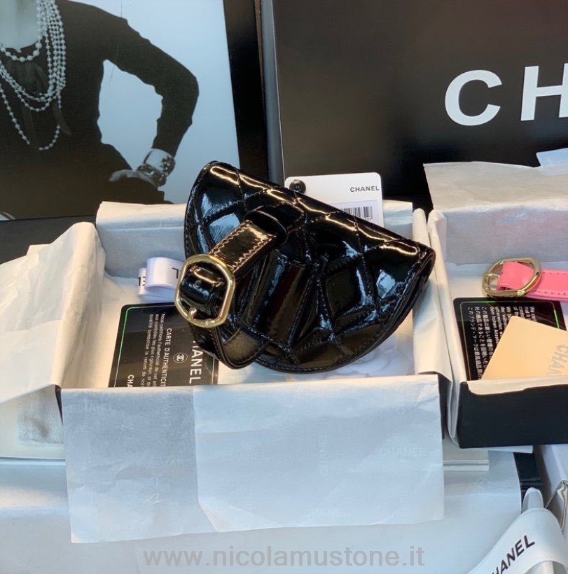 Borsa Da Polso Chanel Di Qualità Originale 12cm Pelle Verniciata Hardware Oro Collezione Primavera/estate 2020 Nera