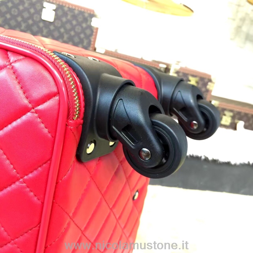 Trolley Da Viaggio Chanel Di Qualità Originale Bagaglio A Rotelle 42 Cm Pelle Di Agnello Hardware Oro Collezione Primavera/estate 2019 Rosso