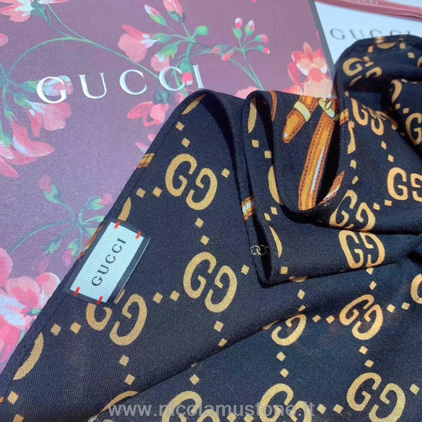 Qualità Originale Gucci Morsetto Gg Logo Motivo Cashmere Sciarpa 190 Cm Collezione Autunno/inverno 2019 Nero/multi