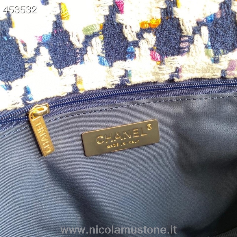 Qualità Originale Chanel 19 Borsa Con Patta 30 Cm Tweed/pelle Di Capra Collezione Primavera/estate 2021 Blu Multicolor