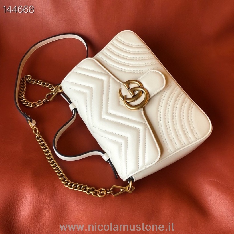 Qualità Originale Gucci Borsa Marmont Con Manico Superiore 28 Cm Pelle Di Vitello Bianca