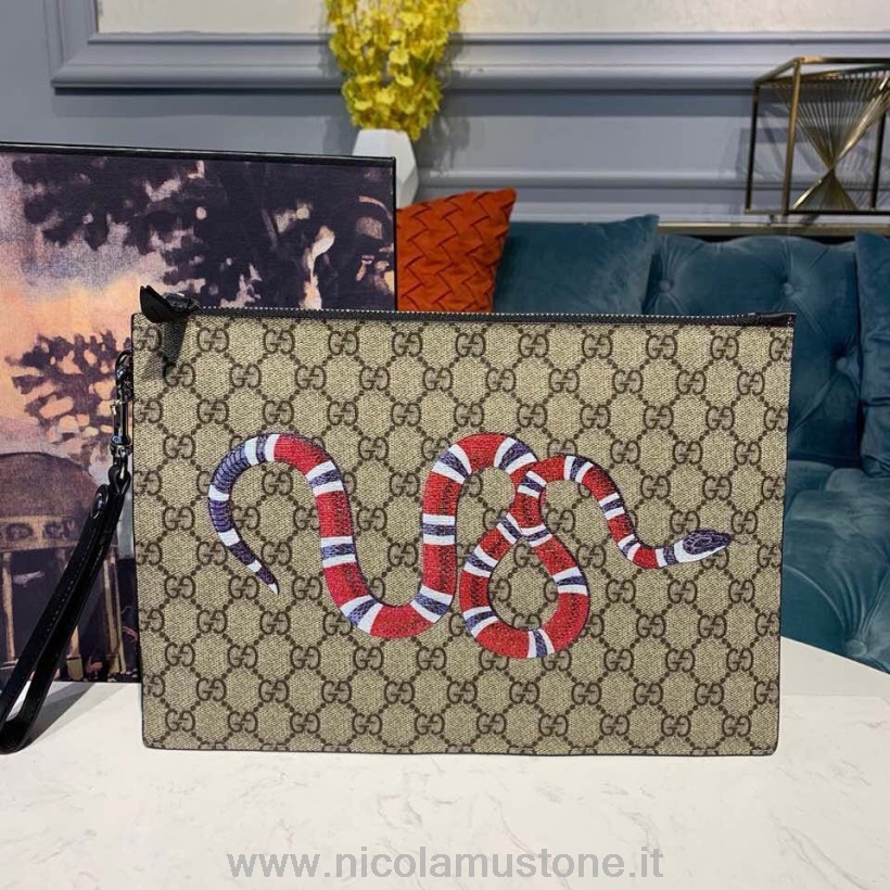 Qualità Originale Gucci Pochette Con Zip Motivo Serpente 30cm Rifiniture In Pelle Tela Collezione Autunno/inverno 2019 Marrone