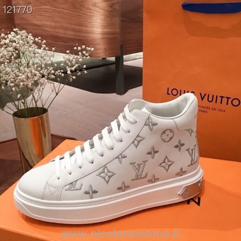 Qualità Originale Louis Vuitton Time Out Hi Top Sneakers Pelle Di Vitello Pelle Collezione Autunno/inverno 2020 Bianco/argento